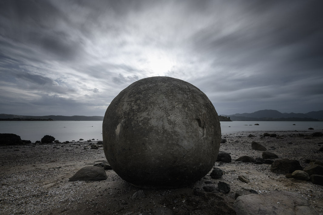 Photo print of a large boulder at Koutu in New Zealand.