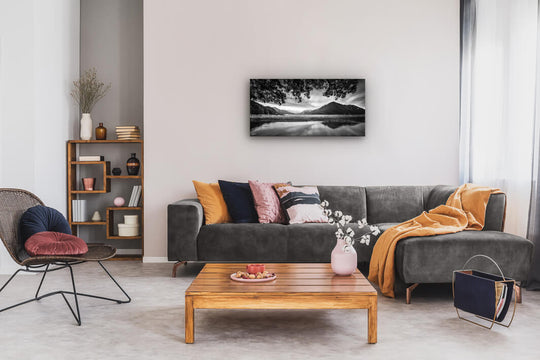 Black and white photo on lounge wall of Arthurs Pass, New Zealand