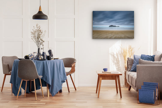 New Zealand landscape photo print wall art of Bare Island, Waimarama Beach in Hawkes Bay, on a dining room wall