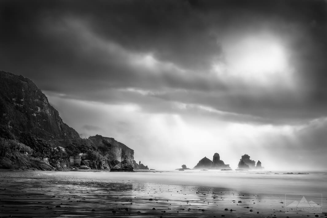 Sea Mist, Sunbeams & Rocks at Motukiekie - Newzealandscapes photo canvas prints New Zealand