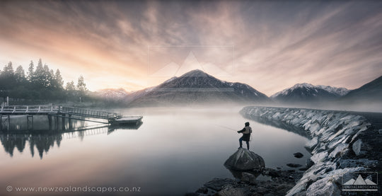 Fisherman at Lake Brunner - Newzealandscapes photo canvas prints New Zealand