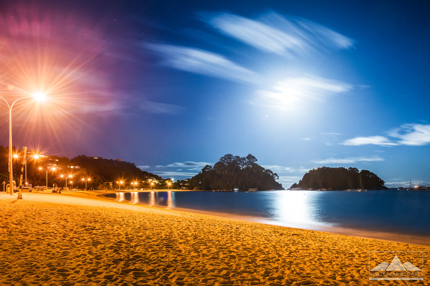 Kaiteriteri Beach, New Zealand at moonlight on canvas print wall art