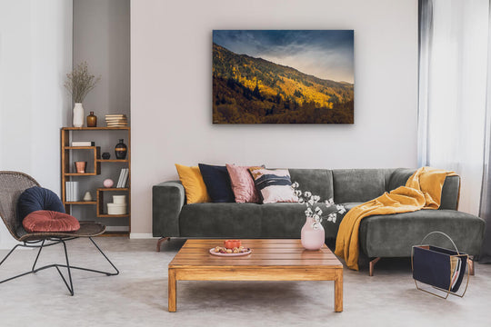 Lounge wall art on canvas of golden autumn trees in Arrowtown