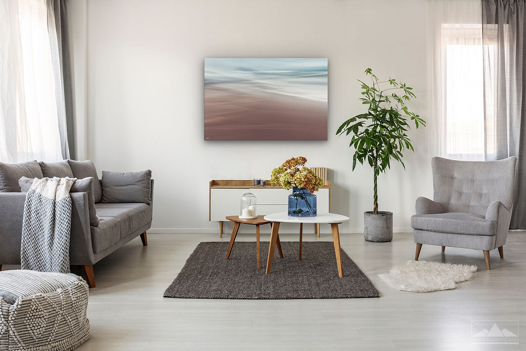 Canvas print wall art of tranquil ocean scene on living room wall
