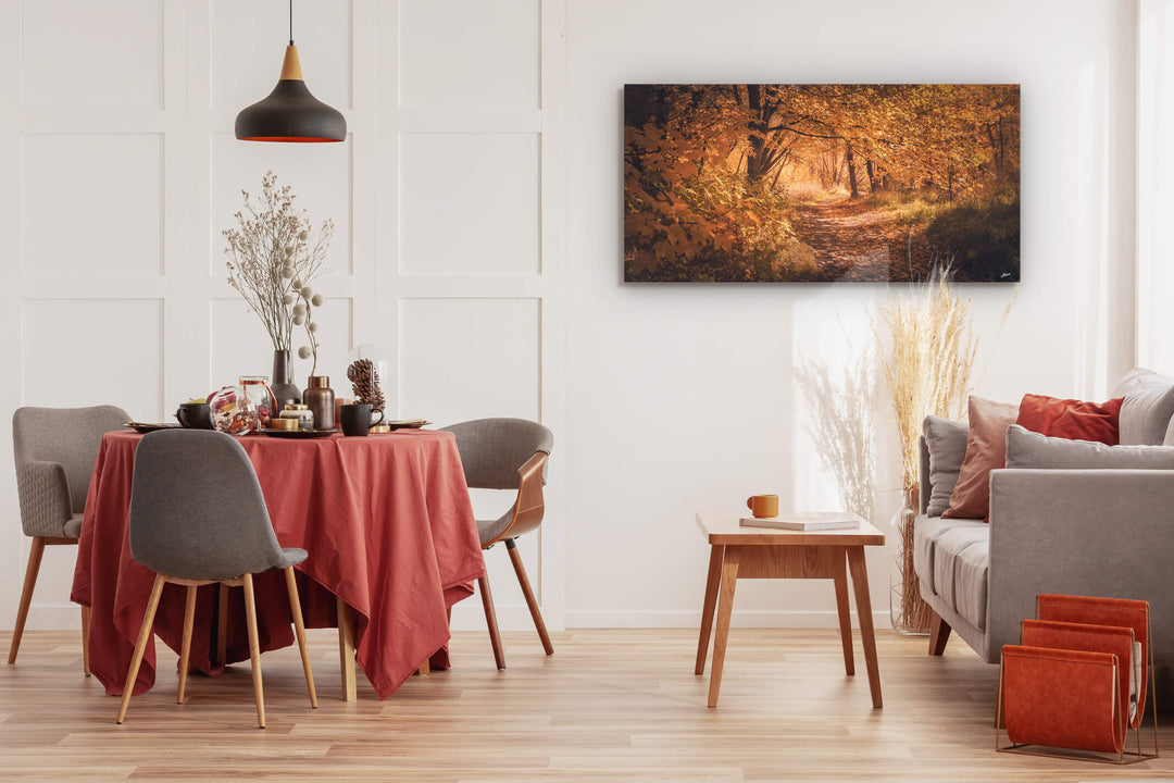 Wall art of Arrowtown in Autumn on dining room wall