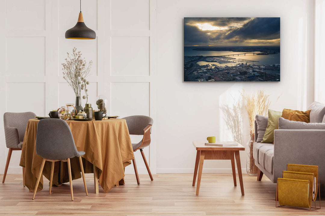 Auckland Harbour Bridge wall art on dining room interior wall