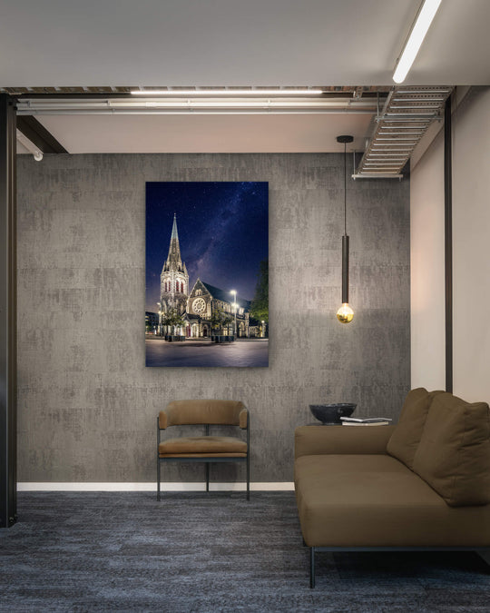 Canvas photo print on interior wall space of a commercial or office building of the Christchurch Cathedral