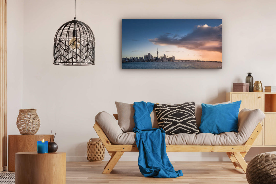Auckland cityscape wall art print on lounge wall