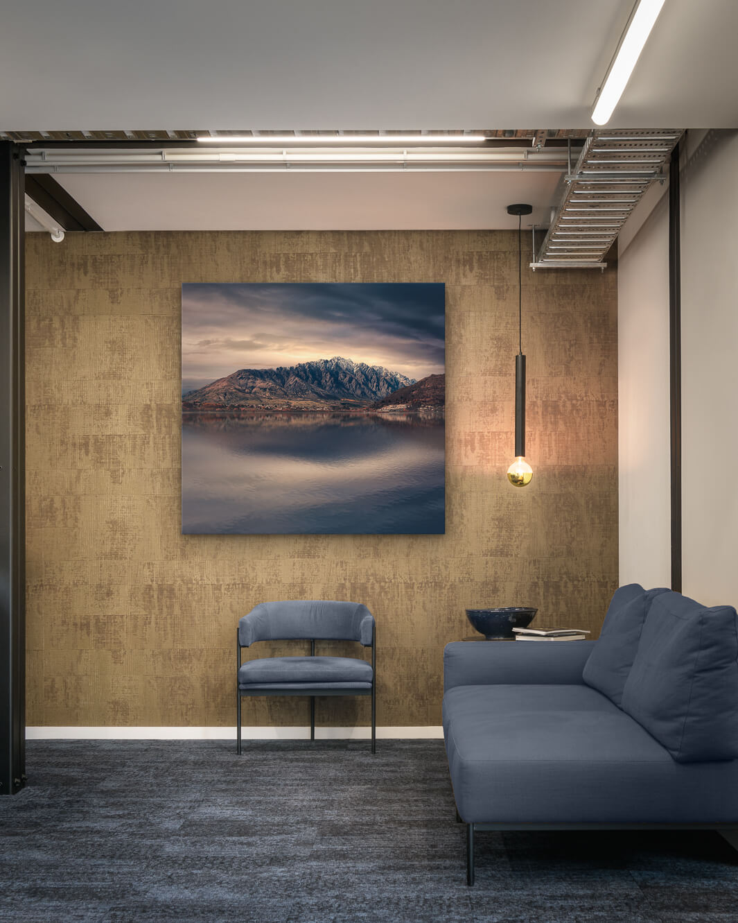 Canvas wall art photo print of The Remarkables mountain range near Queenstown on a commercial wall space