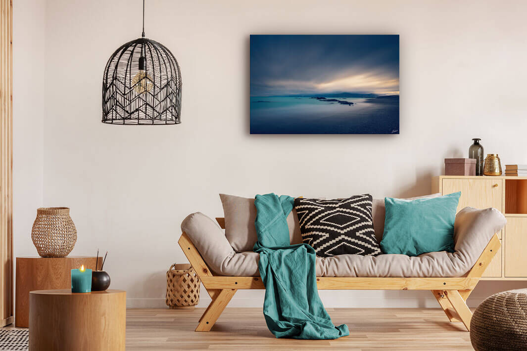 Canvas print on wall of lounge showing image of Kaikoura